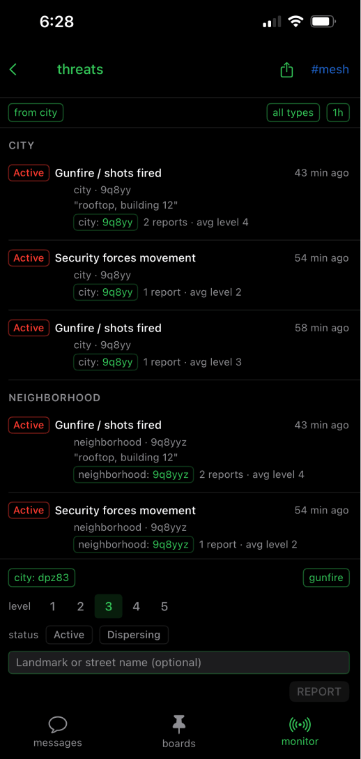Threats list — early build