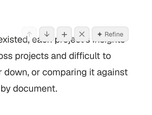 The hover toolbar showing up, down, add, delete, and Refine buttons